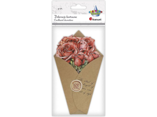 Dekoracje kartonowe Flower Letter róże różowe ze złotym wykończeniem 8szt. + koperta z kartonu kraft TITWLK