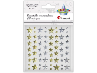 Kryształki samoprzylepne gwiazdki O5x5/8x8/10x10/13x13mm złote, srebrne 64szt.