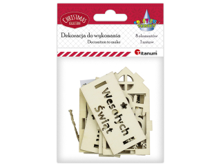 Zawieszka drewniana 3D domek ażurowy 69x56x85mm z napisem ?Wesołych Świąt? + sznurek jutowy 1 zestaw 8 elementowy do złożenia sklejka 2, 5mm