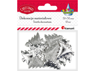 Dekoracje materiaowe choinki PU 32x32mm 3 wzory: drobny brokat, duy brokat, gadkie srebrne 12szt.