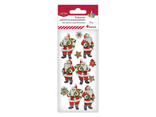Dekoracje samoprzylepne papierowe 3D Mikołaje, gwiazdki, płatki śniegu 11szt.