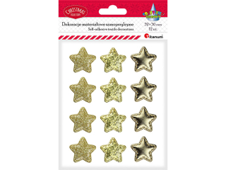 Dekoracje samoprzylepne materiałowe gwiazdki PU 32x30mm 3 wzory: drobny brokat, duży brokat, gładkie złote 12szt.