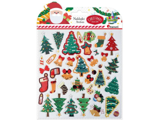 Naklejki 3D papier na filcu choinki, dzwonki, świece, skarpety mix 40szt.