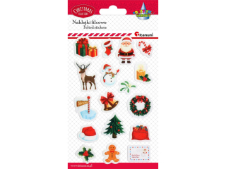 Naklejki filcowe Mikołaj, renifer, choinka, wianek, bałwanek, prezent, list, bombki mix 17szt.