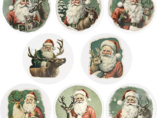 Naklejki papierowe na tamie O25mm 8 wzorw Boe Narodzenie Mikoaj vintage 500szt. szeroko tamy 28mm