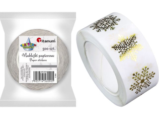 Naklejki foliowe na tamie 6 wzorw patki niegu zote O25mm 500szt. szeroko tamy 28mm