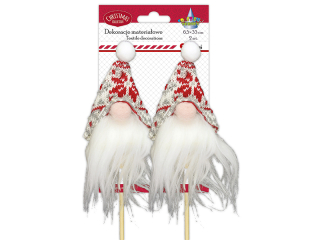 Na piku głowa skrzata 3D 65x150mm w skandynawskiej czapce z pomponem 2szt.