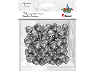 Styropianowe serca 19x19mm grubość 10mm brokatowe srebrne 50szt.