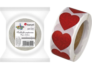 Naklejki papierowe na taśmie 1 wzór serce marmurowe czerwone 25x25mm 500szt. szerokość taśmy 28mm