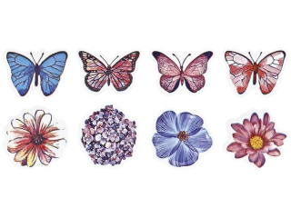 Naklejki papierowe na tamie 8 wzorw motyle, kwiaty mix rozmiarw 500szt. szeroko tamy 28mm