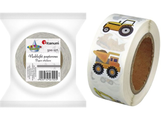 Naklejki papierowe na tamie 8 wzorw maszyny budowlane mix rozmiarw to-czarne 500szt. szeroko tamy 28mm