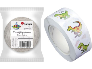 Naklejki papierowe na tamie 12 wzorw dinozaury O25mm 500szt. szeroko tamy 28mm