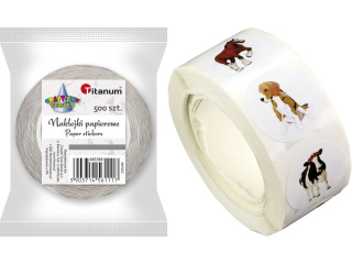 Naklejki papierowe na taśmie 10 wzorów O25mm rozmiarów zwierzęta gospodarskie 500szt. szerokość taśmy 28mm