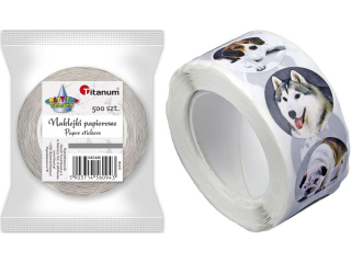 Naklejki papierowe na tamie 8 wzorw psy O25mm 500szt. szeroko tamy 28mm