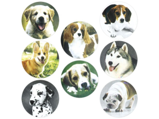 Naklejki papierowe na tamie 8 wzorw psy O25mm 500szt. szeroko tamy 28mm