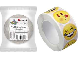 Naklejki papierowe na taśmie 4 wzory emotikony O25mm żółte 500szt. szerokość taśmy 28mm