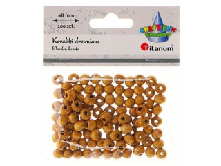 Koraliki drewniane okrge O8mm otwr O3mm lakierowane jasnobrzowe drewno 100szt.