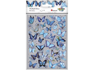 Naklejki foliowe 2 plansze motyle, kwiaty tonacja niebieska