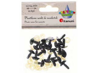 Nosy do maskotek plastikowe trójkątne 14x11mm z mocowaniem za pomocą zapinki czarne 20kpl.