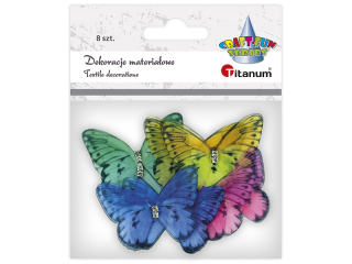 Dekoracje materiałowe motyle 48x36mm z 2 cyrkoniami mix kolorów 8szt.