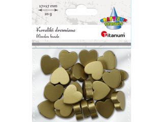 Koraliki drewniane serca płaskie 17x17mm złote 20g grubość 6mm