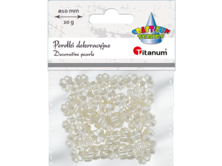 Koraliki perełki plastikowe czterolistna koniczyna O10mm dziurka O1mm białe 20g