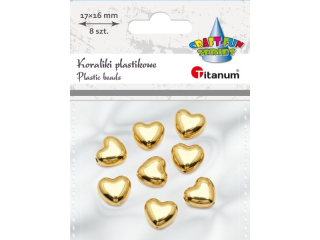 Koraliki plastikowe lustrzane serca wypukłe 17x16mm dziurka O2mm złote 8szt.