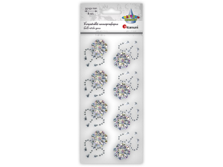 Kryształki samoprzylepne kwiaty 35x50mm srebrne 8szt.