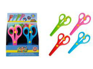 No�yczki bezpieczne z odbojnikiem 13, 5cm 4 kolory plastikowe, zaokr�glone ostrze, tn� tylko papier, dla dzieci od 2 roku �ycia [opakowanie=12szt]