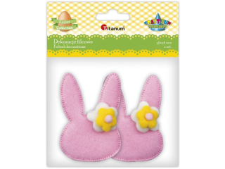 Dekoracje filcowe 3D zaj�czki z kwiatkiem 53x75mm r�owe 2szt. TITWLK26