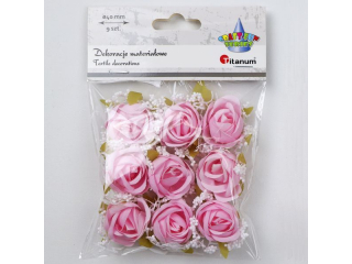 Dekoracje materia�owe r�e O40mm r�owe z gips�wk� 9szt. TITWLK26