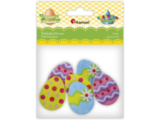 Dekoracje samoprzylepne filcowe 3D pisanki 30x40mm 3 wzory 6szt. b��kitne, ��te, r�owe TITWLK26