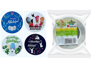 Naklejki papierowe na ta�mie 4 wzory Wielkanoc O38mm 300szt. TITWLK26