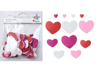 Naklejki piankowe serca brokatowe 3 kolory 100szt. kolory: bia�y, r�owy, czerwony TITWLK26