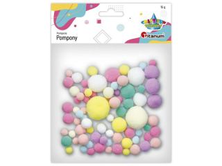 Pompony poliestrowe 10/15/20/25/30mm 15g mix kolor�w pastelowych: bia�y, waniliowy, ��ty, r�owy pudrowy, r�owy, wrzosowy, mi�towy, jasnozielony TIT