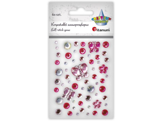 Kryszta�ki samoprzylepne mix tonacja r�owa motyle 21x18/15x14mm, okr�g�e O10/8/6/4mm 60szt. TITWLK26