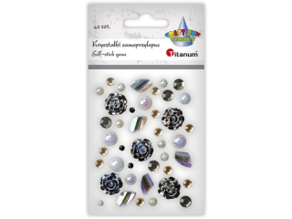 Kryszta�ki samoprzylepne mix tonacja szara r�e O15mm, kamyki 10x13mm, okr�g�e O8/6/4mm, pere�ki O10/8/6/4mm 42szt. TITWLK26