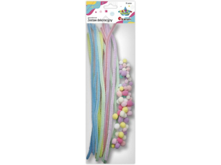 Zestaw: druciki 30cm x15szt., pompony mix rozmiar�w x60szt. 75szt. pastelowy TITWLK26
