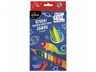 Kredki trójkątne bezdrzewne jumbo KIDEA 12 kolorów