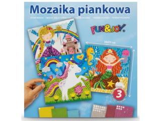 MOZAIKI PIANKOWE W KARTONIKU, 3 WZORY: KSIʯNICZKA, SYRENKA, JEDNORO�EC, WYMIARY: 22x22 cm FUNxJOY