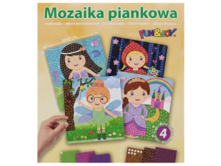 MOZAIKI PIANKOWE W KARTONIKU 4 WZORY: KSIʯNICZKA, WRӯKA, CZERWONY KAPTUREK, SYRENKA, WYMIARY: 23x25 cm FUNxJOY