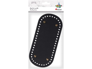 Sp�d do torebki 22x10cm sk�rpodobny czarny, srebrne pukle grubo�� dna: 4mm, wysoko�� pukli: 6mm, otwory na sznurek: O5mm