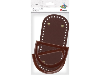 Zestaw do torebki: 1x spód - 22x10, 2cm, 2x rączki - 12x8, 5cm 1 kpl. kawowy, złote pukle grubość dna: 3, 5mm, wysokość pukli: 6mm, otwory na sznurek: