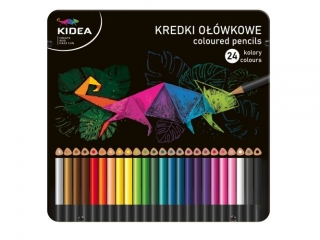 Kredki trójkątne KIDEA w metalowym pudełku 24 kolory