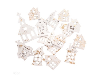 DREWNIANE DOMKI, 17 SZT., BIA�E, Z�OCONE [opakowanie=5szt] BN-DLP