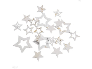 DREWNIANE GWIAZDKI, 20 SZT., BIA�E, Z�OCONE [opakowanie=5szt] BN-DLP