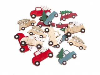 DREWNIANE AUTA Z CHOINK�, 15 SZT., MULTIKOLOR [opakowanie=6szt] BN-DLP