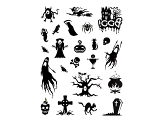 TATUAE ZMYWALNE, HALLOWEEN, BIAO-CZARNE, 23 SZT [opakowanie=5szt]