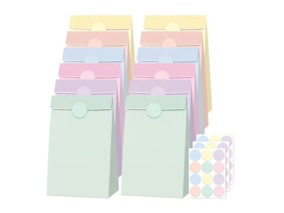 TOREBKI PAPIEROWE PASTELOWE Z NAKLEJKAMI, 12 SZT. [opakowanie=6szt]