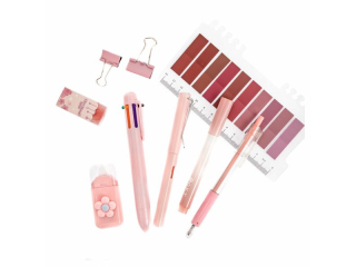 ZESTAW SZKOLNO BIUROWY 9 ELEMENTOWY - PASTEL PINK [opakowanie=3szt]